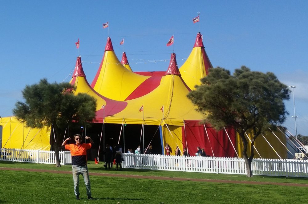 Jot in front of the Circus Tent Jot in front of the Circus Tent