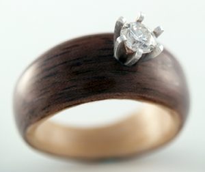 Walnut and Maple engagement ring with salvaged diamond setting Walnut and Maple engagement ring with salvaged diamond setting