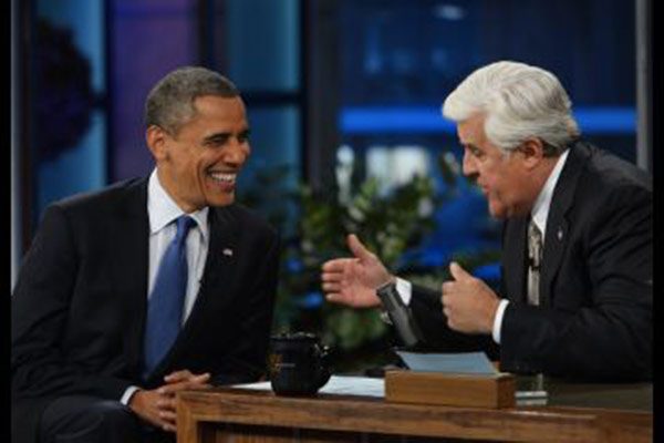 Barrack Obama during an interview with Jay Leno Barrack Obama during an interview with Jay Leno