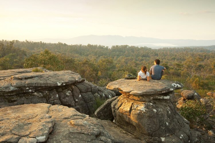 young couple overlooking The Grampians young couple overlooking The Grampians
